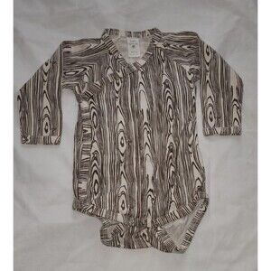 Kate Quinn Baby 6–12M Organic Cotton Woodgrain Print Long Sleeve Kimono Bodysuit